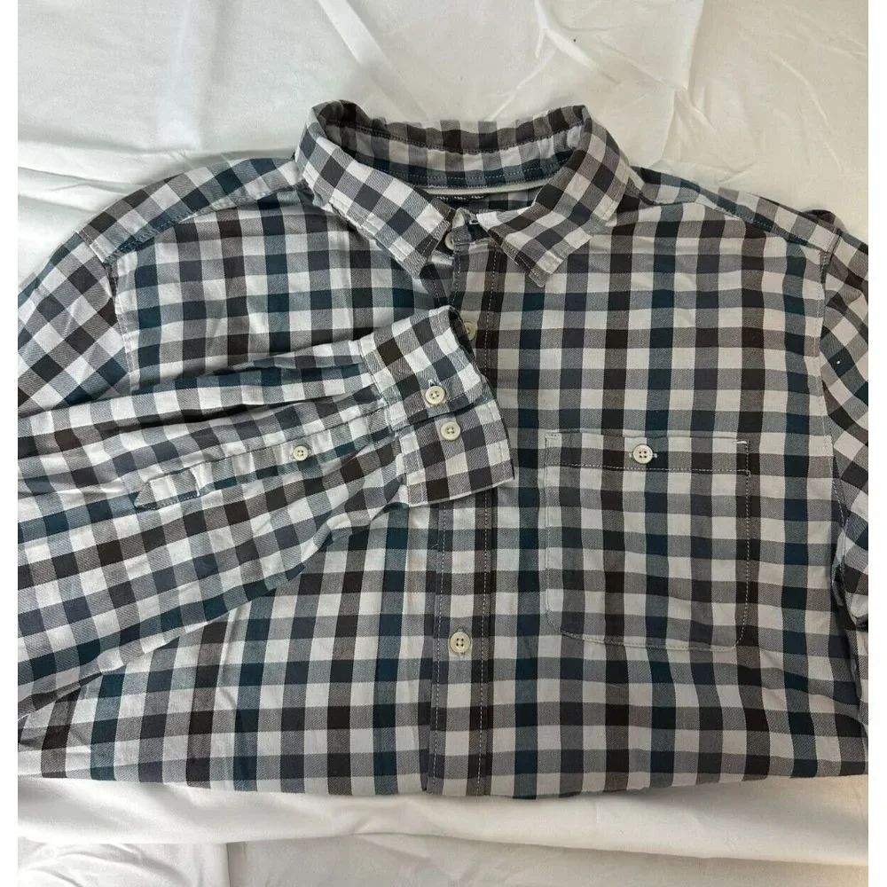 The North Face‎ Mens Large Black/White/Green Check Plaid Long Sleeve Button Up